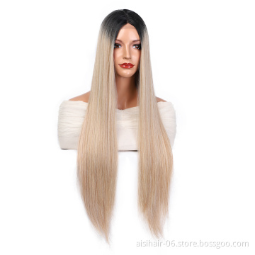Aisi Hair 26 Inch Long Silky Straight Ombre Blonde Wigs Top Quality Swiss Lace Wig Synthetic Lace Frontal Wigs For Black Women